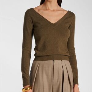 Zara V-Neck Sweater in Olive Green
